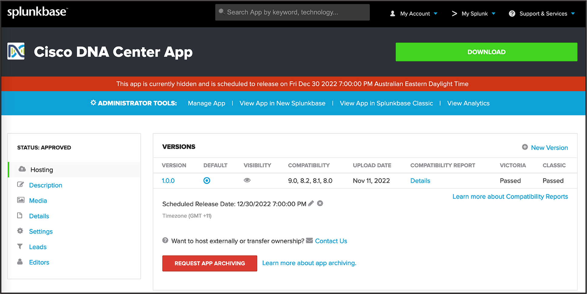 Cisco DNA Center App on Splunkbase