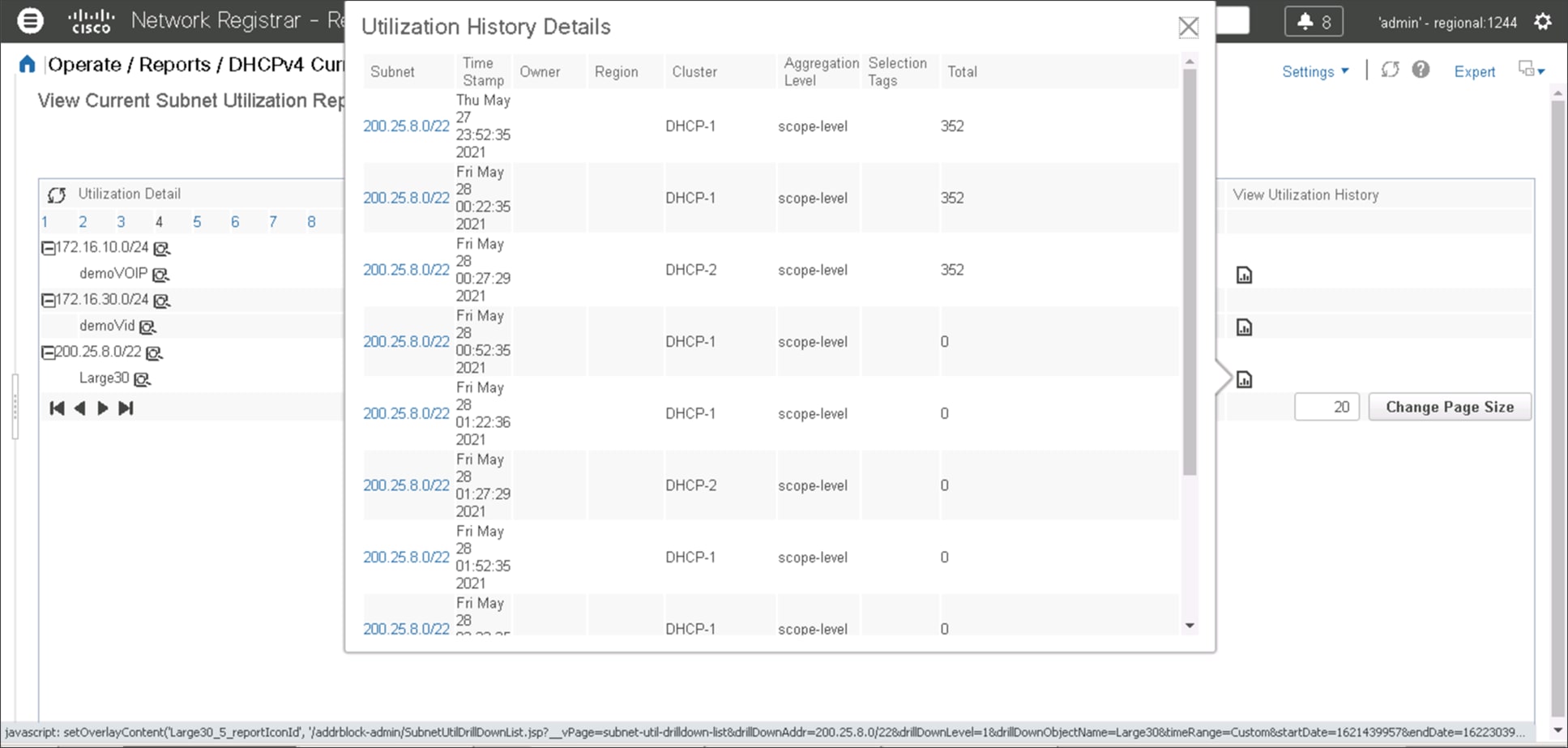 Detailed view of utilization history