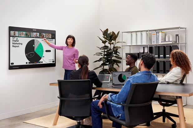 Content sharing in a video meeting using the wall-mount Board Pro 55