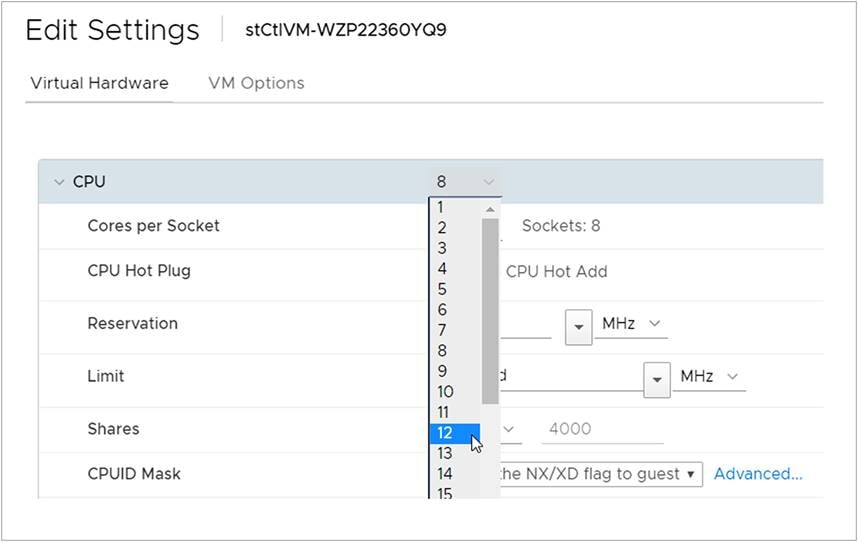 Changing the number of CPUs on the HyperFlex Controller VM