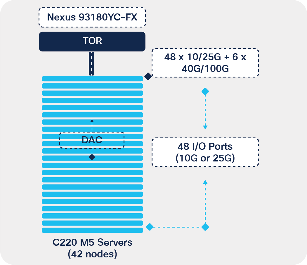 Server connectivity using 1 RU rack servers