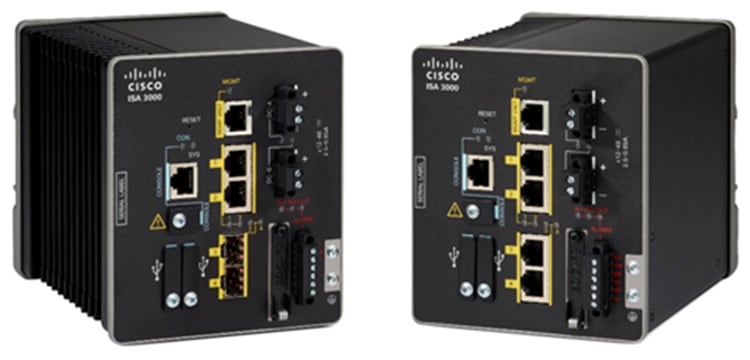 Cisco ISA 3000 with two copper and two fiber ports (left) or four copper ports (right)