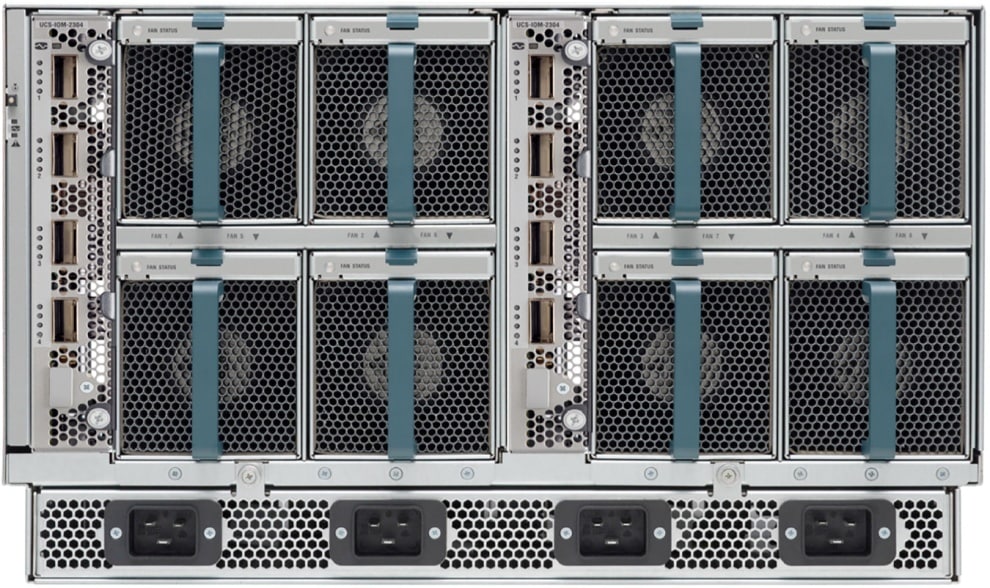Rear of Cisco UCS 5108 Blade Server Chassis with Two Cisco UCS 2304 Fabric Extenders Inserted