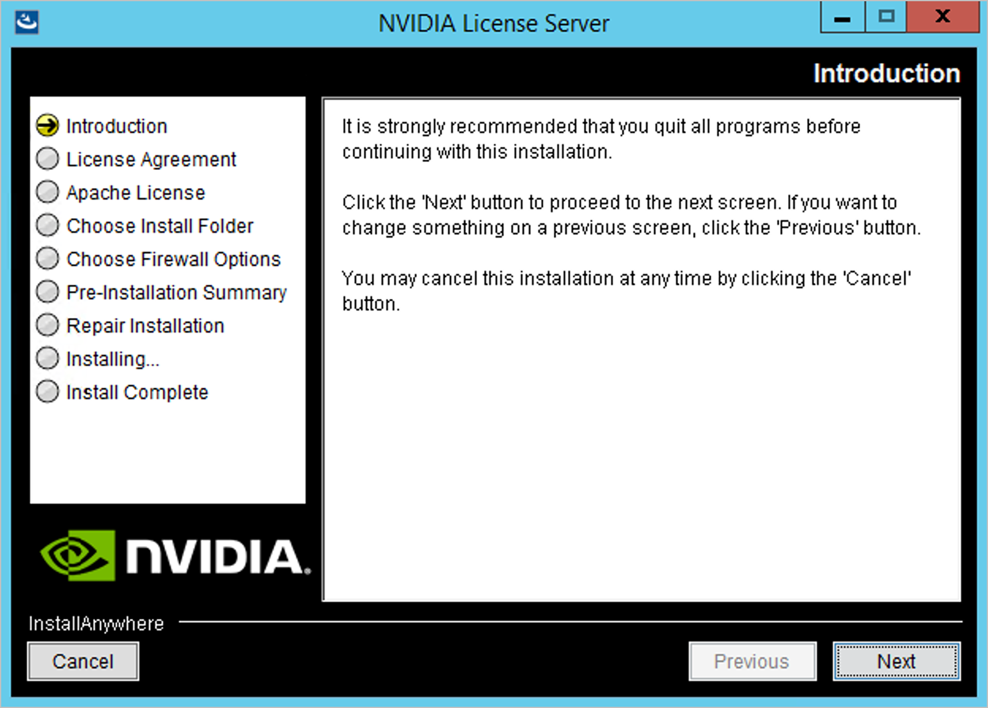 NVIDIA License Server screen