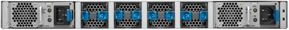 Cisco Nexus 3548 and 3524 with blue handles indicating port-side exhaust airflow