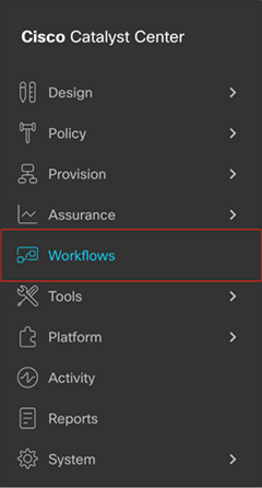Location of Workflows on the menu.