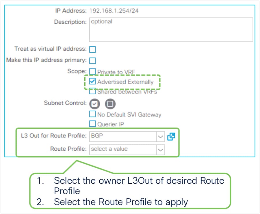 Route Profile on BD subnet in the GUI (APIC Release 3.2)