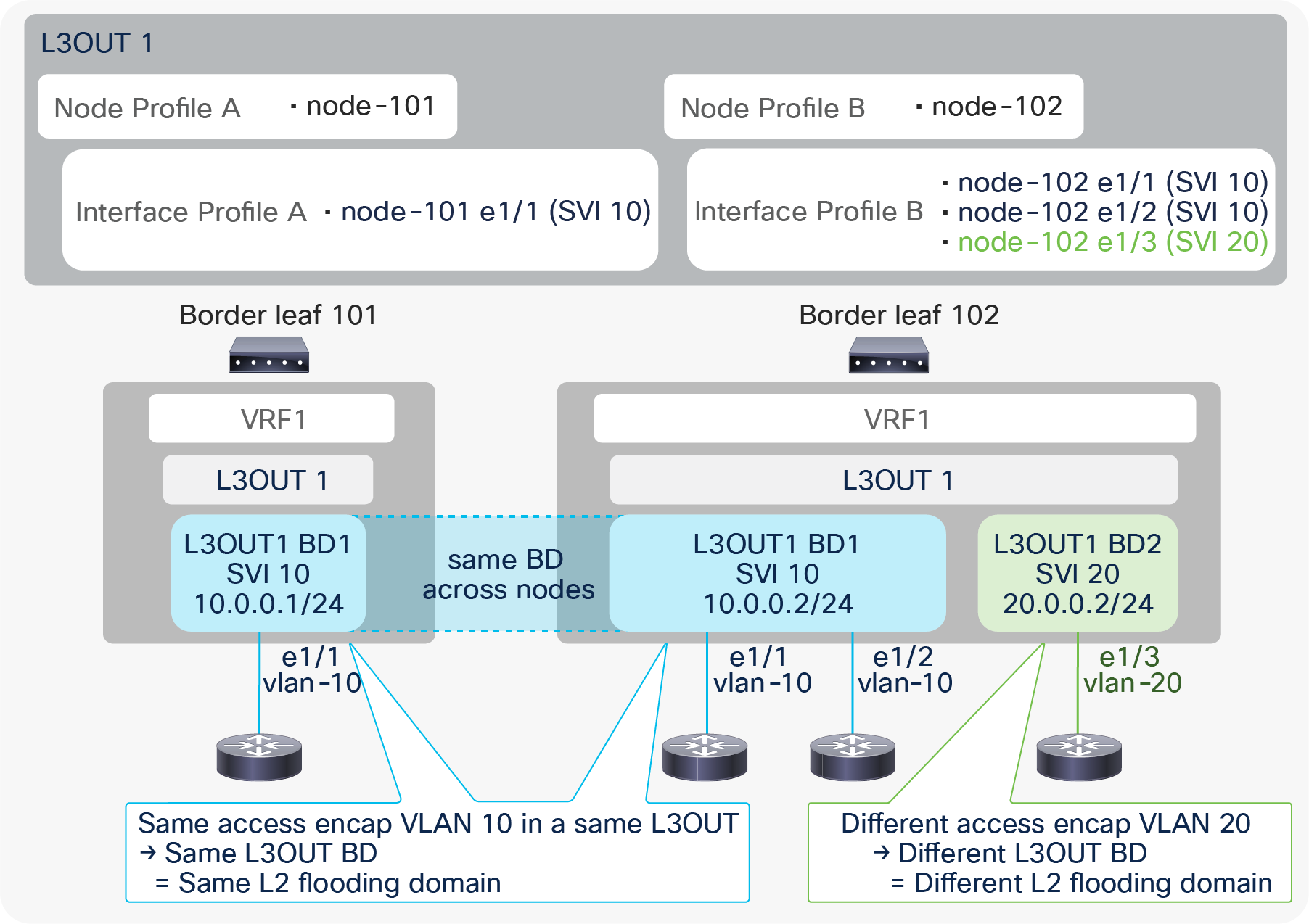 L3Out BD and access-encap VLAN (in the same L3Out)