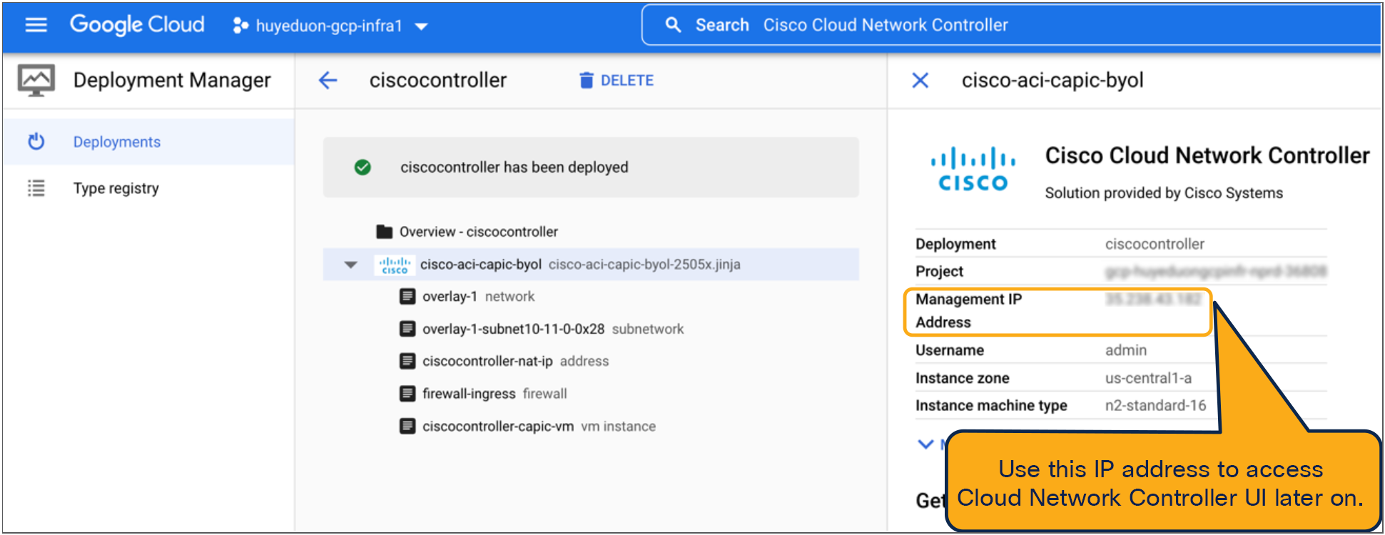 Cisco Cloud Network Controller virtual machine with public IP address