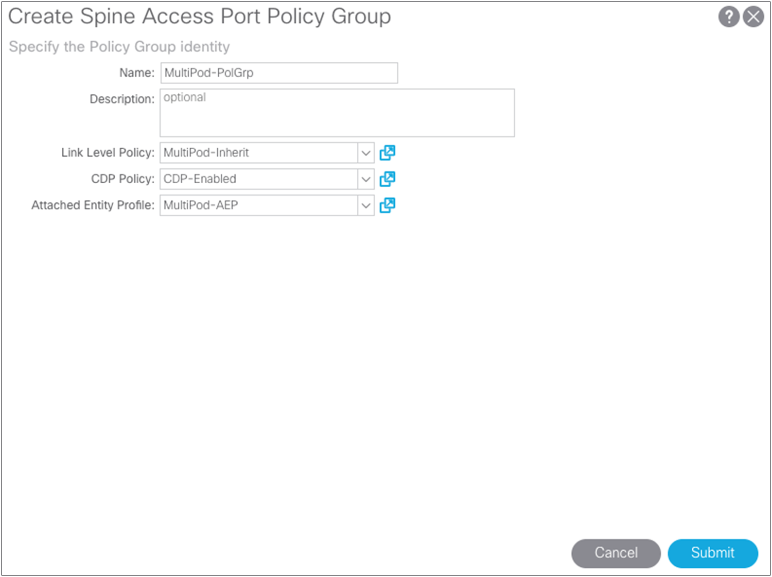 Create Spine Access Port Policy Group