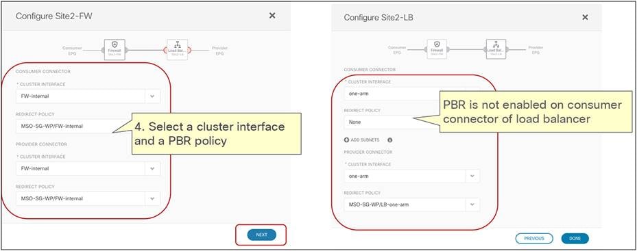 Select the cluster interface and the PBR policy (MSO-site level)