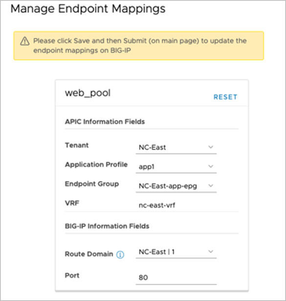 Manage Endpoint Mappings with ACI VRF to BIG-IP route domain mapping (Advanced mode)