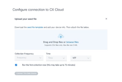 Configure connect to CX Cloud window