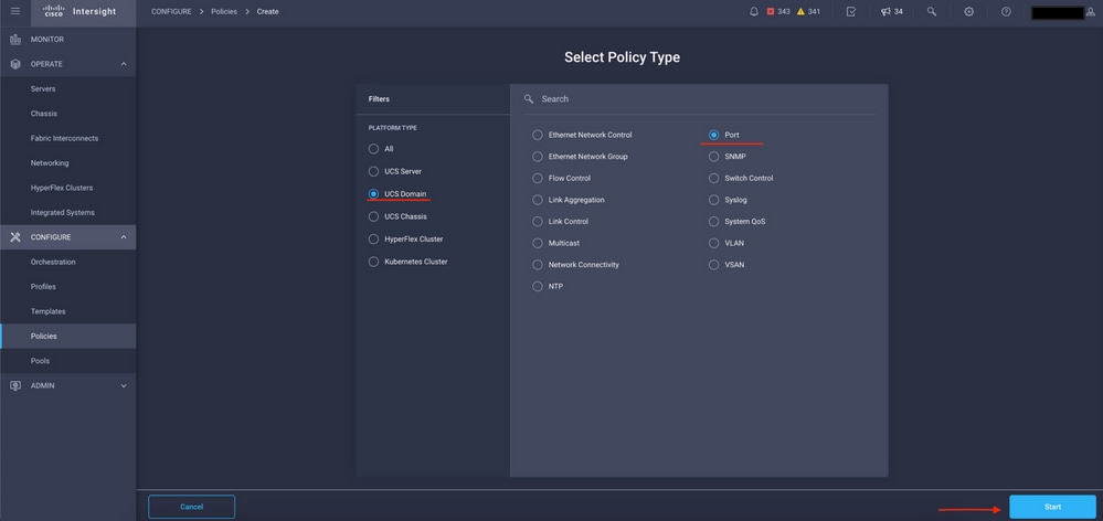 Select Policy Type view