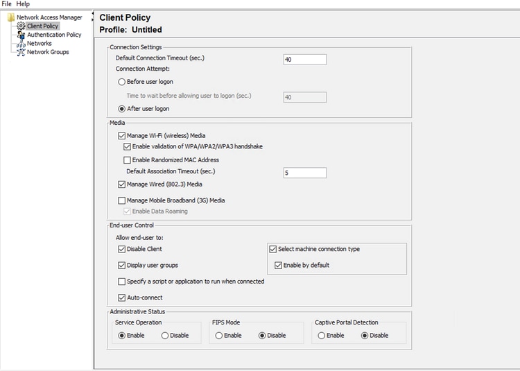 NAM Profile Editor Client Policy