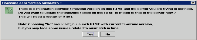 Cisco RTMT(Real Time Monitor Tool) 표준 시간대 데이터 버전 불일치 오류