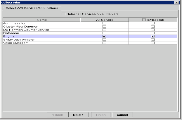 Cisco Real Time Monitor Tool (RTMT) - Caixa de diálogo Coletar arquivos