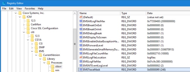 UCCE Agent PG,  Navigation within the Registry Editor (Regedit)