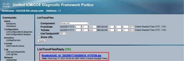 Diagnostic Framework Portico - Confirmación de vista de ListTraceFiles