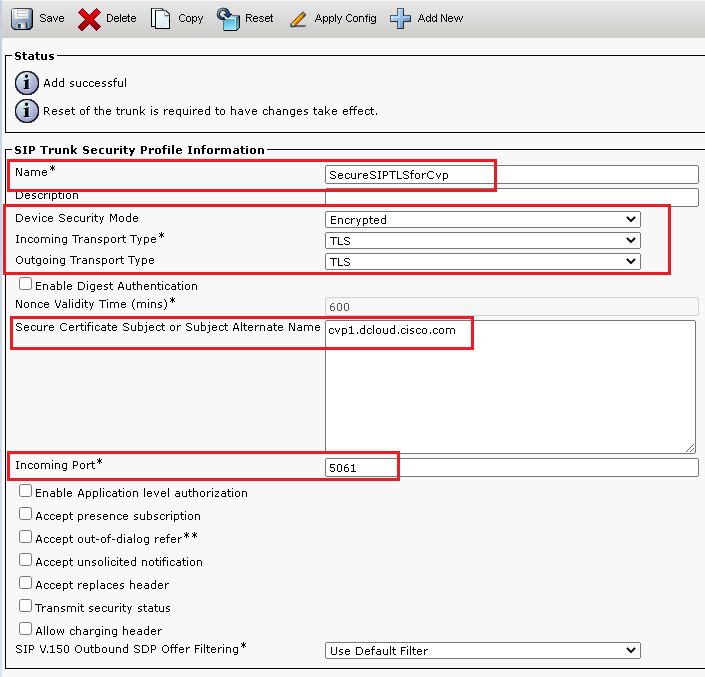 Add CUCM SIP Trunk Security Profile for CVP