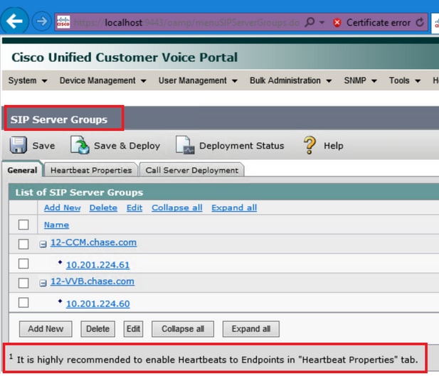 Cisco Unified Customer Voice Portal – SIP Server Groups