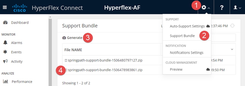 HyperFlex Data Platform Support Bundle -Hyperflex Cluster UI Method (2.5 ~ 3.5)