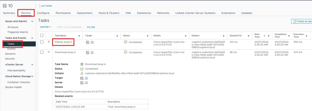 Verify Deployment tasks in vCenter