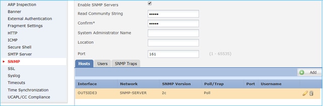 FTD SNMP - Configure LINA SNMPv2c - Selected LINA SNMP is available over the Management interface