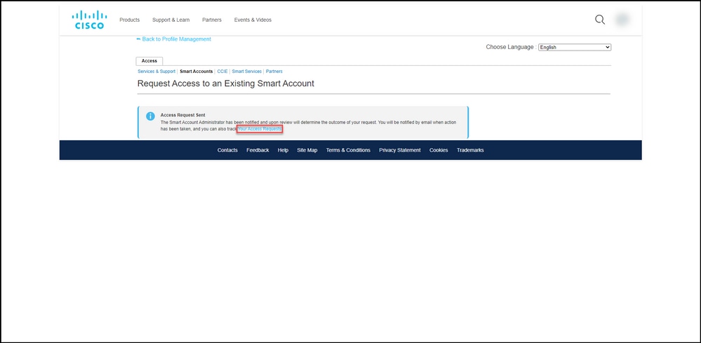 Requesting access to an existing Smart account - Track access requests