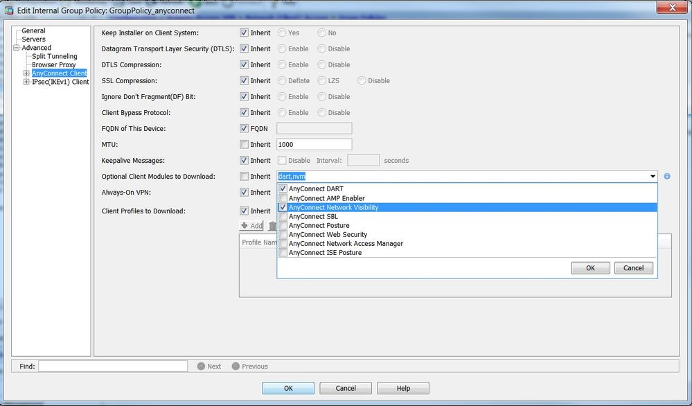 Configure web deployment on ASA - Select Anyconnect Network Visibility