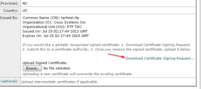 Aktualisieren des Zertifikats über die Benutzeroberfläche