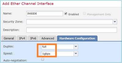 Duplex- en snelheidsinstellingen geconfigureerd via tabblad Hardware Configuration (Hardwareconfiguratie)