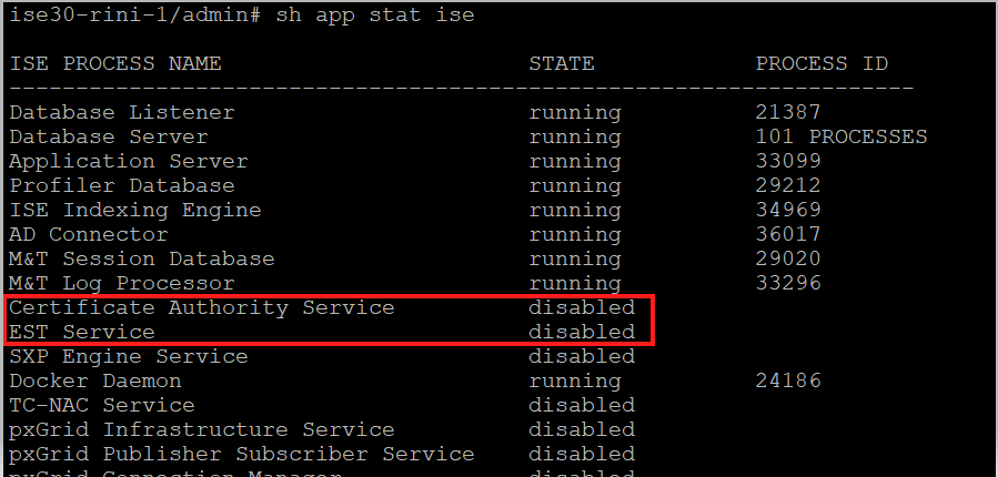CA and EST Services not Running on Admin Node