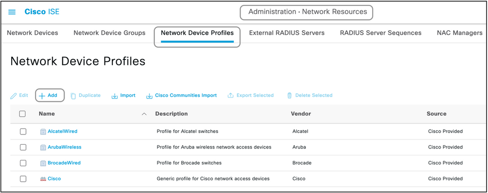 Profils de périphériques réseau Cisco ISE