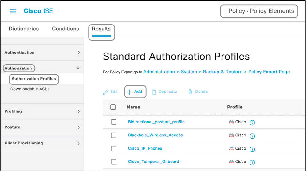 Cisco ISE Créer des profils d'autorisation standard
