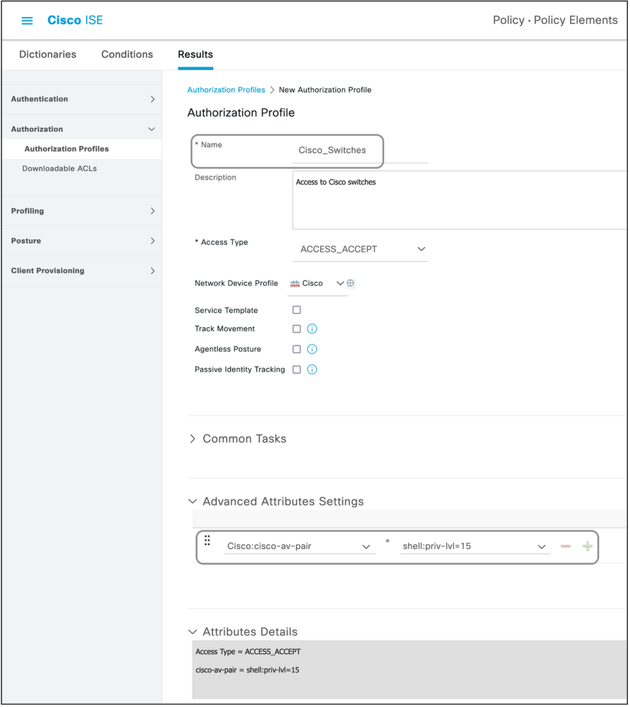 Cisco ISE Create Standard Authorization Profiles, Select Name and Network, Select Name