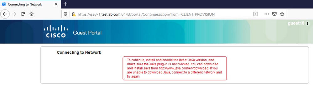 Java error when connecting to the network