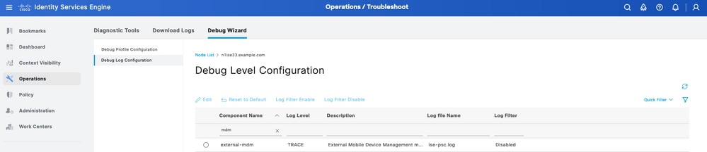 External MDM component in TRACE level to troubleshoot