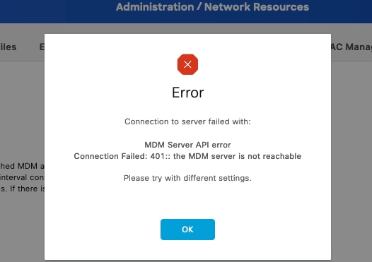 MDM connection error code 401