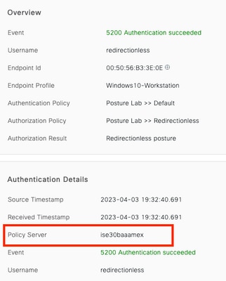 Policy server in live log details
