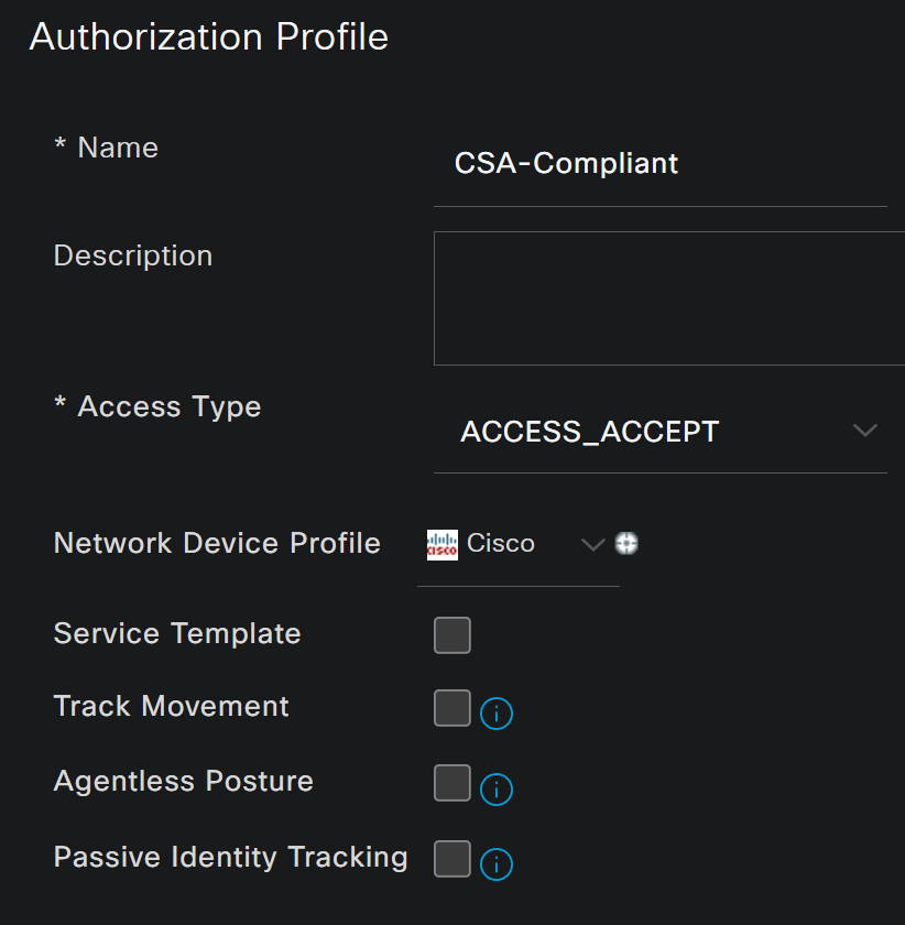 ISE - Authorization Profile - CSA-Compliant