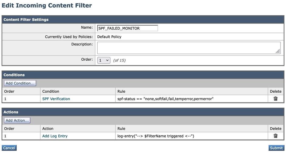 Create an Incoming Content Filter for SPF Monitor