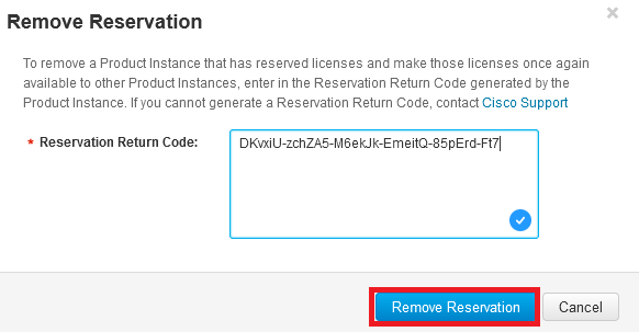 Paste Release License Code and Click Remove Reservation