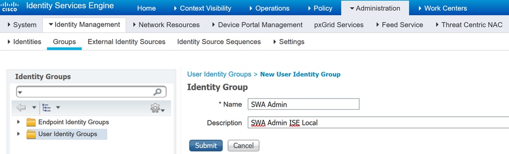 Add User Identity Group for SWA Admin Users