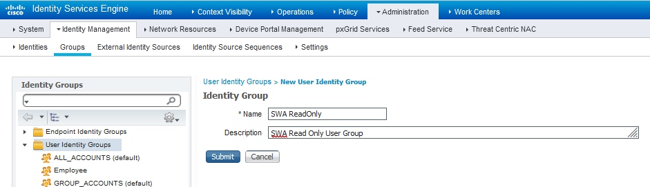 Add User Identity Group for SWA Read Only Users