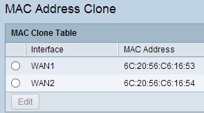 MAC Address Clone page