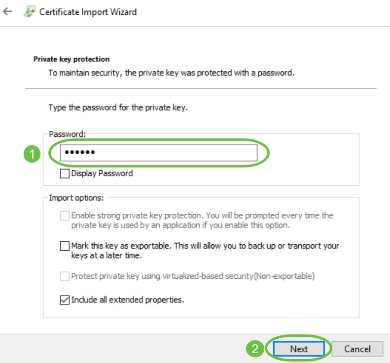 Enter the Password you selected for the Certificate and click Next. 