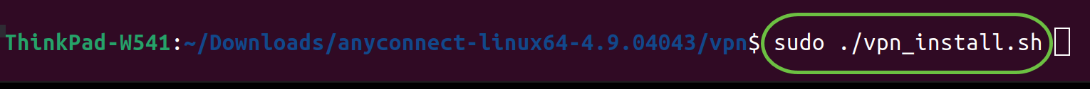 To run the AnyConnect install script, open a Linux Terminal by pressing Ctrl+Alt+T on your keyboard. Type ‘sudo ./vpn_install.sh’. 