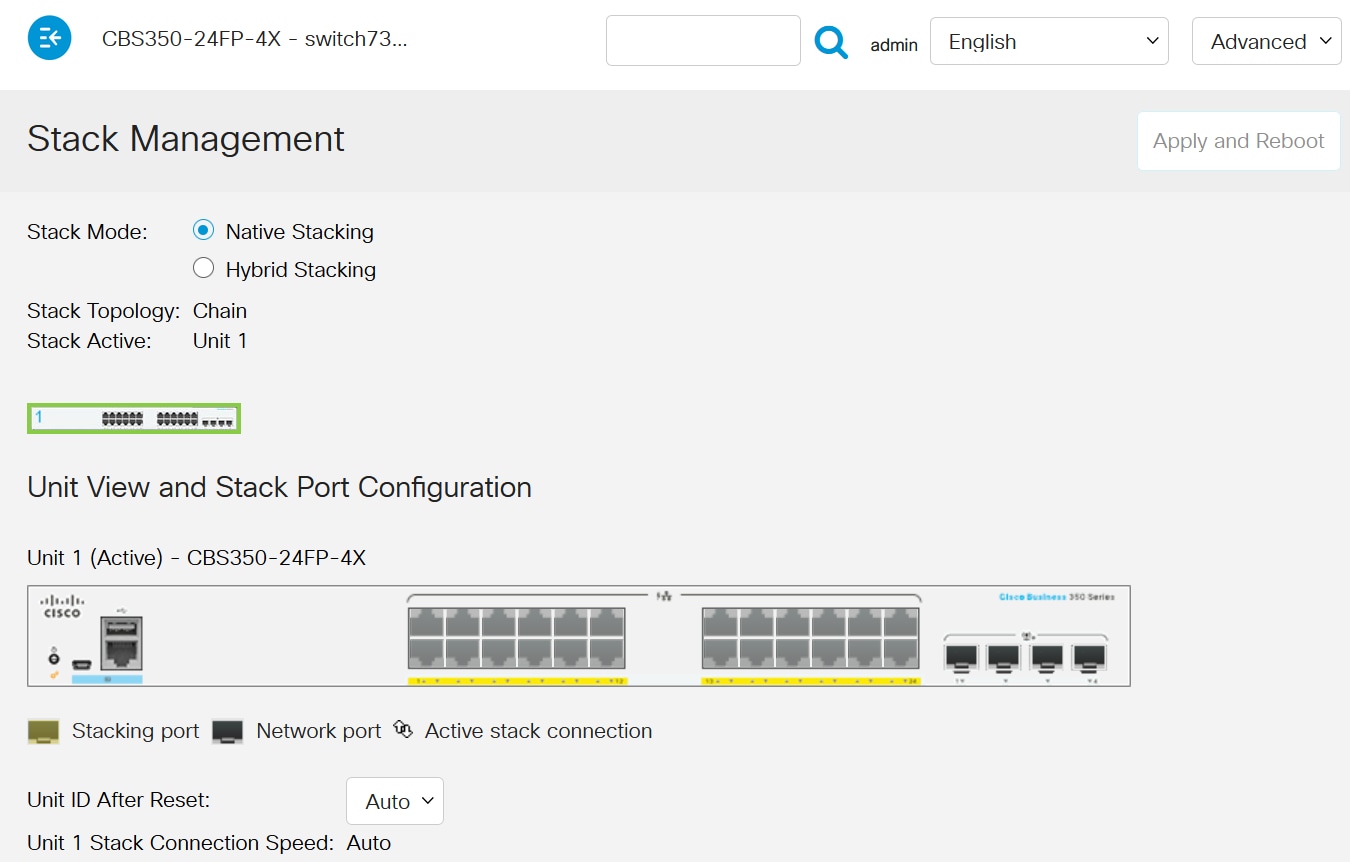 Log in to the user interface of the switch. Navigate to Administration > Stack Management and check the status of stacking ports
