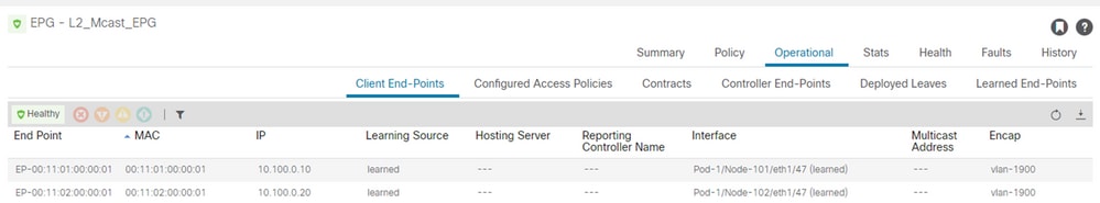 Cisco ACI - operational view under EPG to verify endpoint learning
